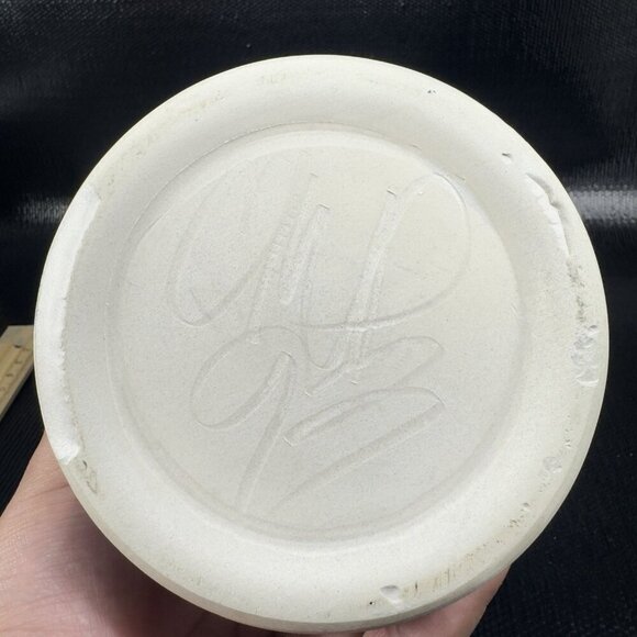 Farmhouse Pig Kitchen Utensil Vase Container Hand Made Signed Blue Gray Pottery - Picture 5 of 12